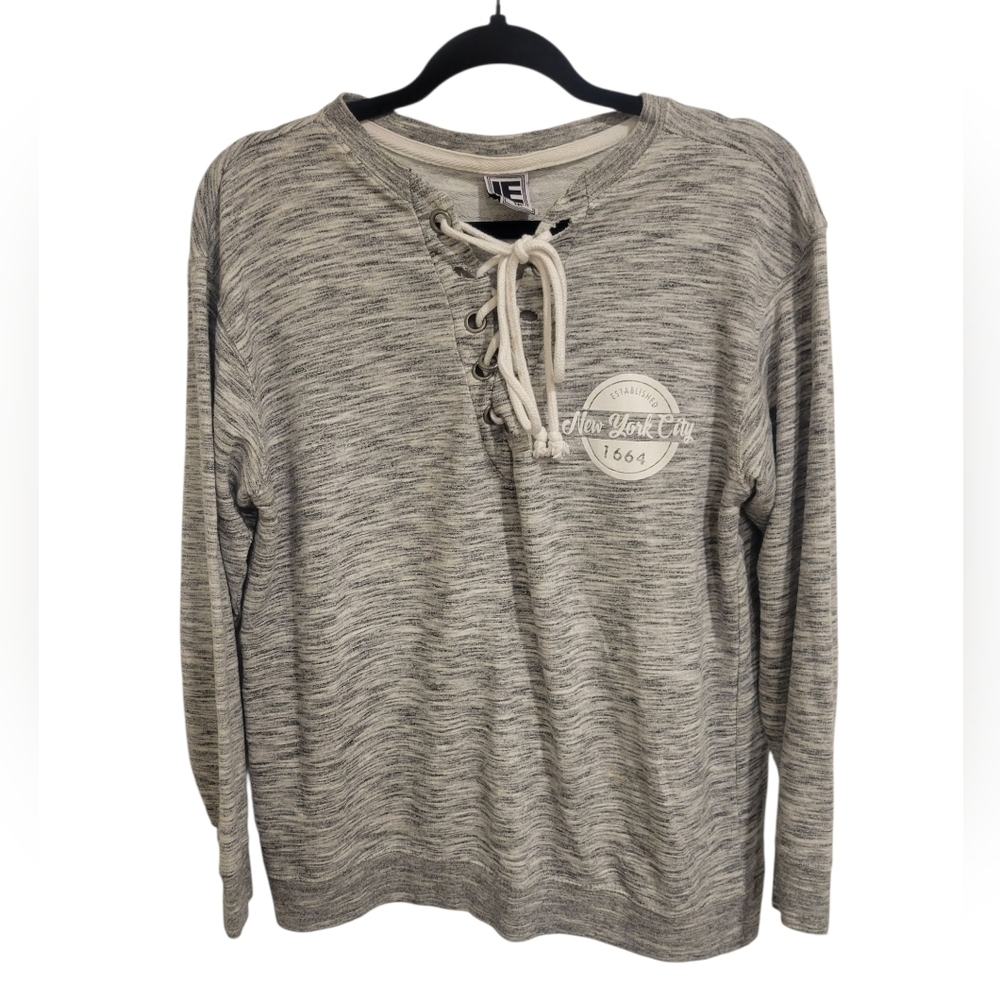 Gray Lace-Up Long Sleeve Top - Picture 1 of 4